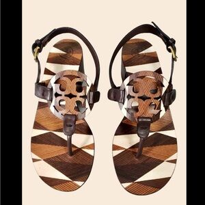 Tory Burch Miller Block Heel Sandals Brown Leather Slingback Sz 7